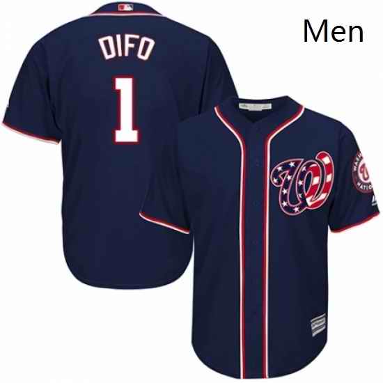 Mens Majestic Washington Nationals 1 Wilmer Difo Replica Navy Blue Alternate 2 Cool Base MLB Jersey